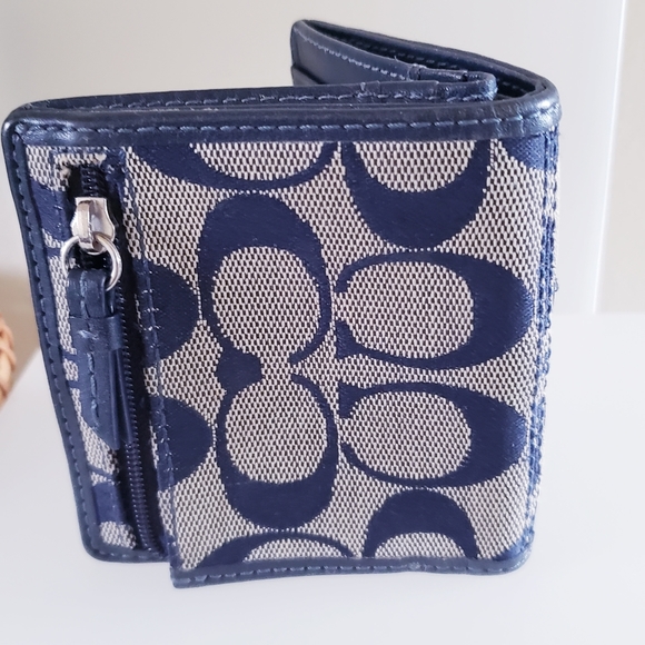 COACH Monogram Leather & Canvas Small Bifold Wallet - Picture 7 of 11